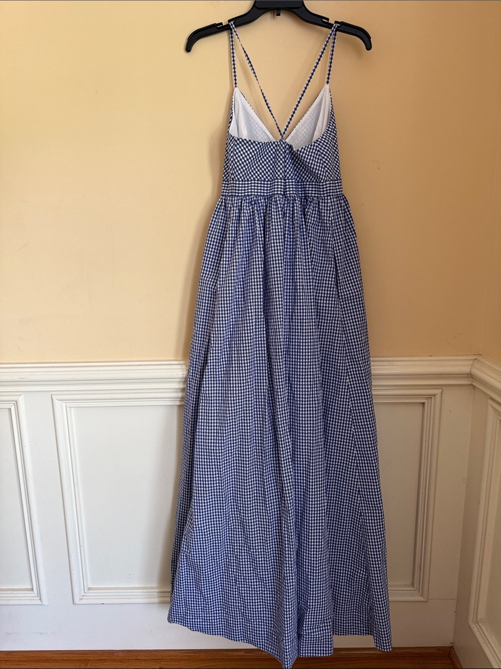 J.Crew Gingham Long Spaghetti-Strap Maxi Dress Navy Blue White Pockets 10 - Picture 10 of 16